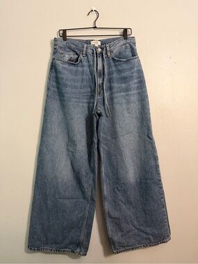 Cos Exaggerated Wide Leg Drawstring Denim Trousers In Mid Blue